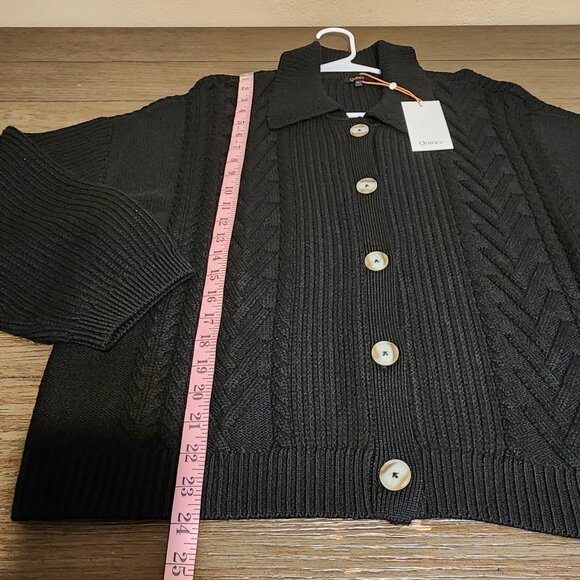 Quince Women’s Merino Wool Collared Cardigan NWT Black Large - Picture 3 of 9